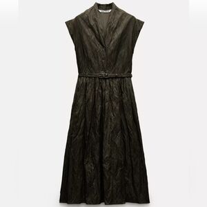 Zara Collection Belted Midi Dress Dark Brown SIZE M